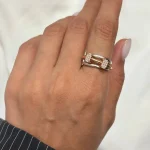 انگشتر 3 لاین با دو بیضی نگین دار