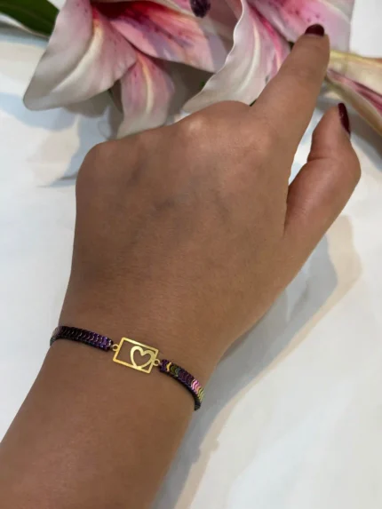دستبند قلب با سنگ حدید رنگی