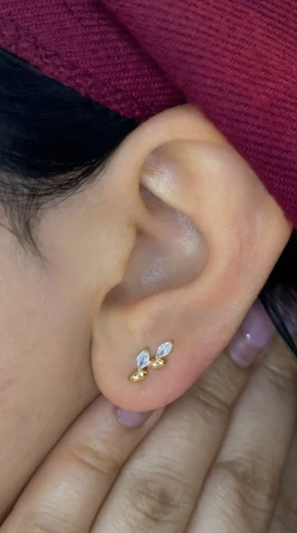 گوشواره میخی برگ نگین دار